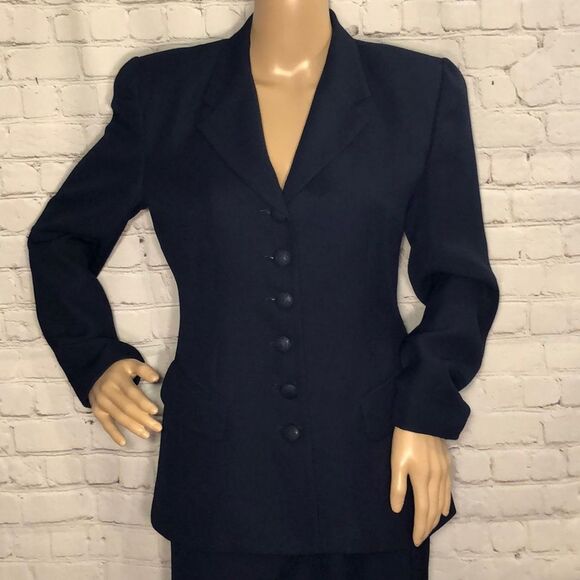 Morgan Taylor Petites Navy Blue Skirt Suit Y2K 8P - Picture 2 of 10